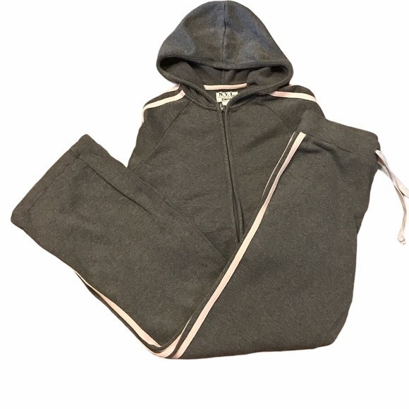 New York Laundry 2 Piece Knit Track suit Hooded Gray W / Pink Striped size S - Picture 7 of 15